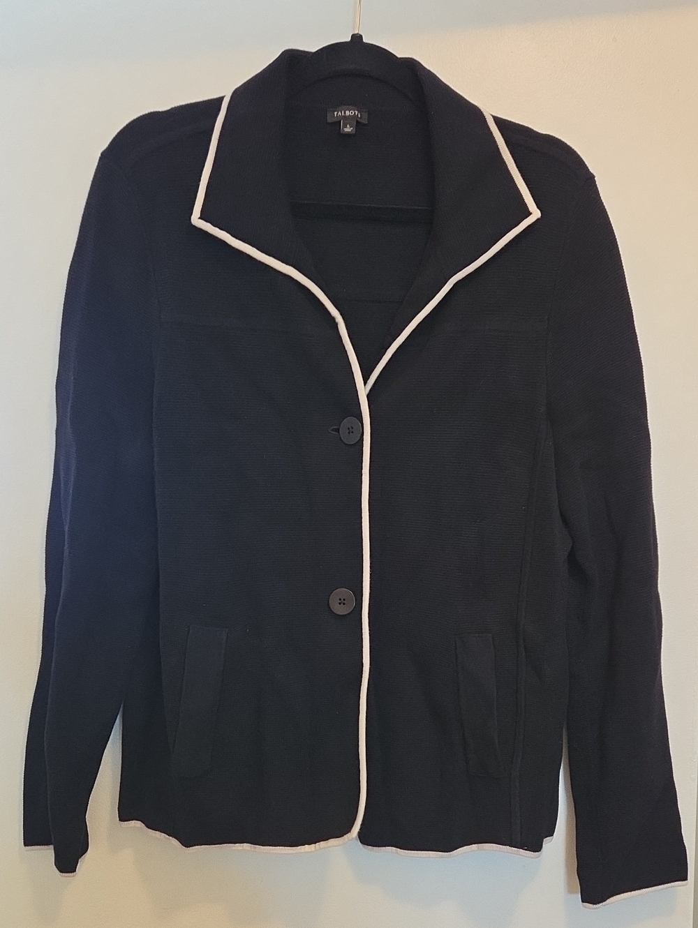 Talbots Black Stretch Blazer with White Trim
